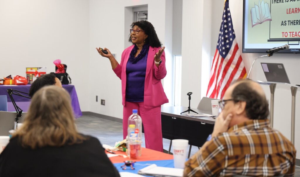 Angeline Gillings Speaking to a group